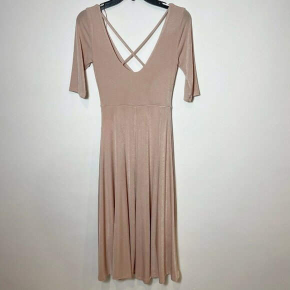 ASTR Womens The Label Shine V-Neck Cross Back Midi Dress Pink Small 3/4 Sleeves - Picture 2 of 7